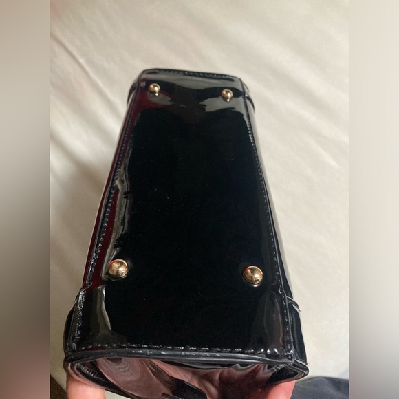 Vintage Black Patent Leather Satchel Bag with Gold Details - Picture 13 of 15